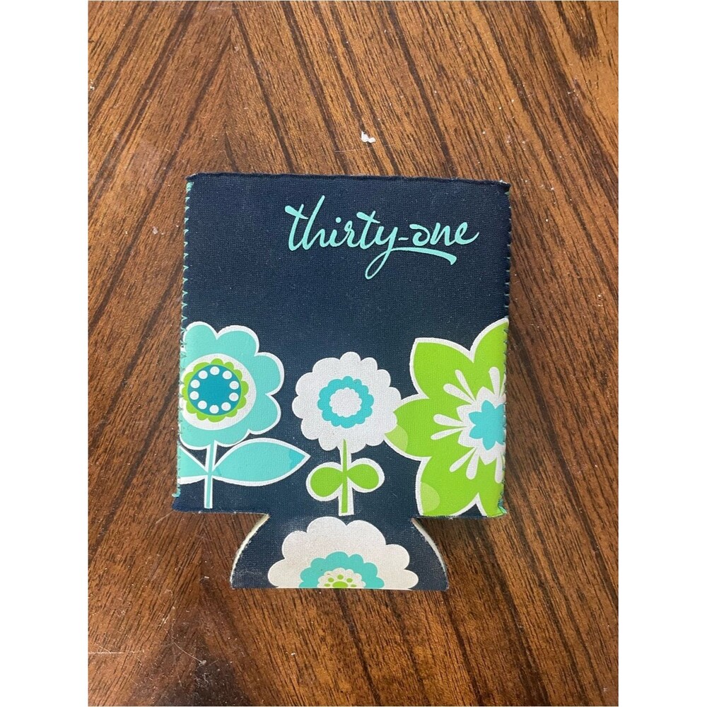 thirty-one best buds Navy Floral Can Cooler Coozie Teal Lime Accents Neoprene